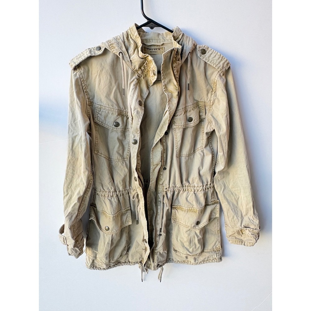 Talula Aritzia Trooper Jacket Military Utility Field Coat Tan Cotton Twill Hood